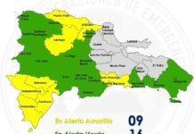 COE amplía a 9 las provincias en alerta amarilla y mantiene 16 en alerta verde por incidencia de vaguada