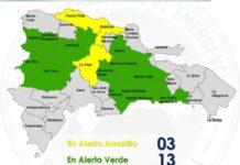 COE coloca tres provincias en alerta amarilla y mantiene 12 y el DN en verde por vaguada